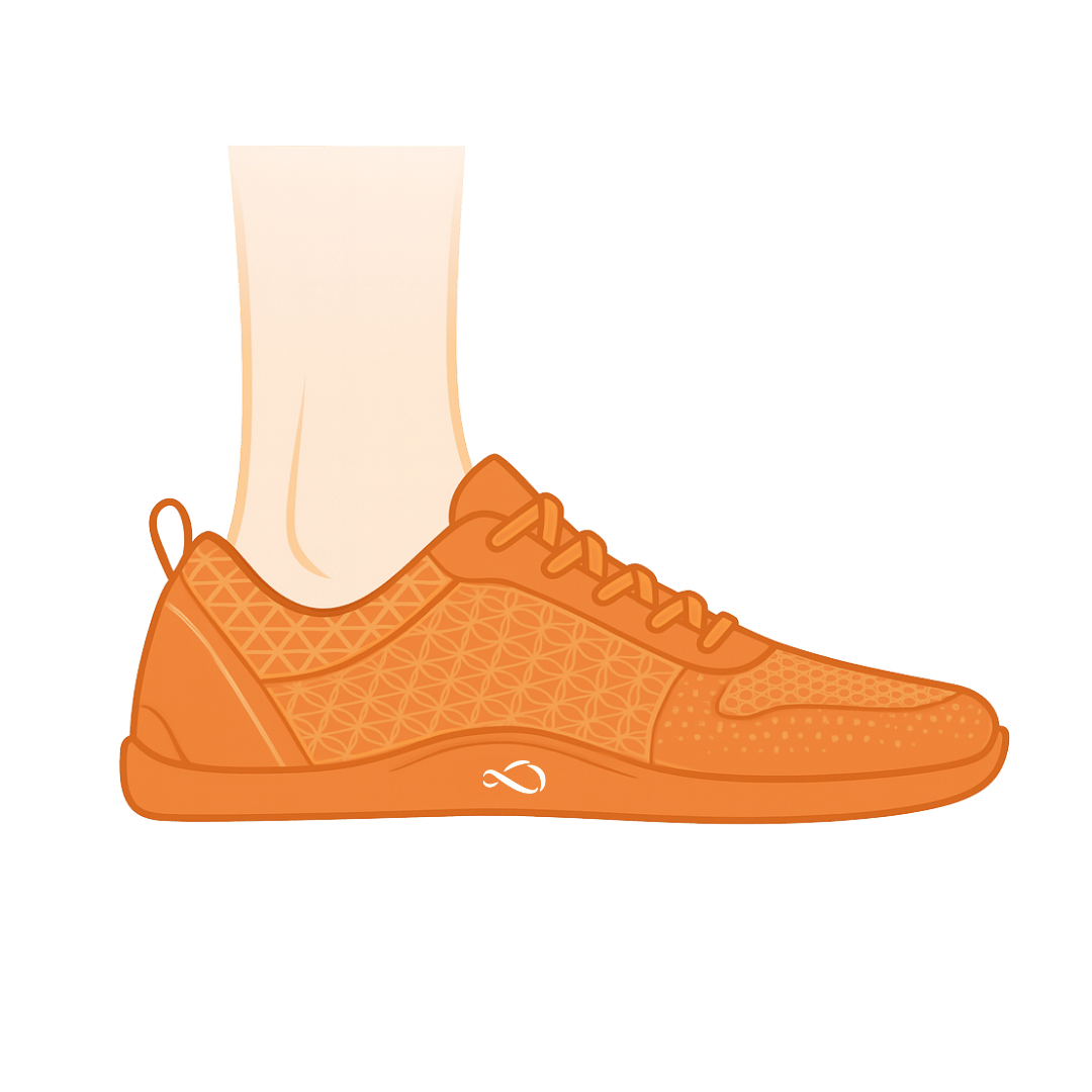 Orange Hanzaro barefoot shoe with a zero-drop sole